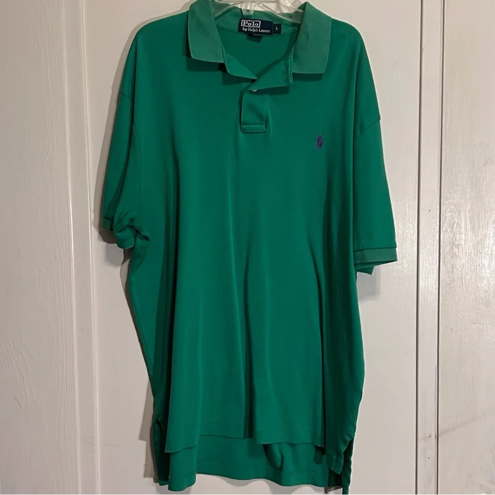 Polo Ralph Lauren Bright Green Cotton Polo Shirt with purple logo size Large